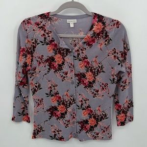 Garnet Hill lavender floral merino wool cardigan